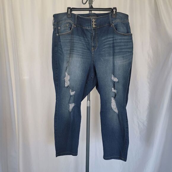 Torrid womens plus blue distressed jeggings fits size 20 - Picture 3 of 7